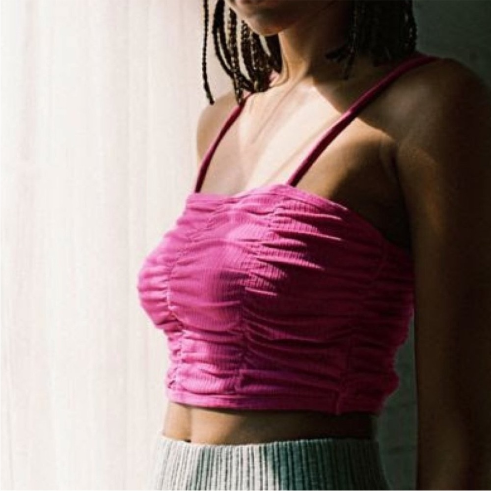 out from under rose ruched tank top plum size xs cami urban outfitters hot pink